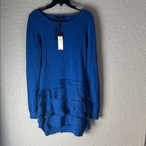 BCBG MAXAZRIA Sparkle Tiered Ruffle Long-Sleeve Dress — Blue